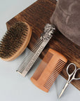 5-Piece Beard Brush & Styling Kit – Boar Bristle Brush, Wood Comb & Scissors