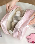 3-Layer Pink Bow Travel Toiletry Bag – Large Capacity Cosmetic Organizer