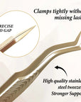 CoMango Wood Grain Anti-Slip Eyelash Extension Tweezers – Premium Gold Stainless Steel