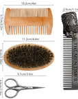 5-Piece Beard Brush & Styling Kit – Boar Bristle Brush, Wood Comb & Scissors