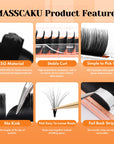 MASSCAKU 1-Second Blooming Eyelash Extensions – 8-20mm Matte Black Volume Lashes
