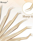 CoMango Wood Grain Anti-Slip Eyelash Extension Tweezers – Premium Gold Stainless Steel