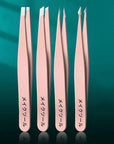 4-Set Pink Tweezers – Daily Eyebrow, Eyelash & Facial Hair Grooming Kit