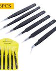 2/6-Piece ESD Anti-Static Precision Tweezers Set – Stainless Steel for Electronics & Soldering