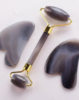 Grey Agate Jade Roller & Gua Sha Scraper – Natural Face & Body Massager