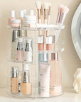 360° Rotating Makeup Organizer – Spinning Countertop Cosmetic Holder Shelf (Clear)