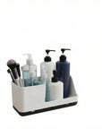 Bathroom Counter Organizer with Toothbrush Holder – Vanity Sink Storage Tray (White)