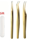 Stainless Steel Eyelash Extension Tweezers – Precision Curved & Straight with Ergonomic Handle