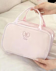 3-Layer Pink Bow Travel Toiletry Bag – Large Capacity Cosmetic Organizer