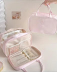 3-Layer Pink Bow Travel Toiletry Bag – Large Capacity Cosmetic Organizer