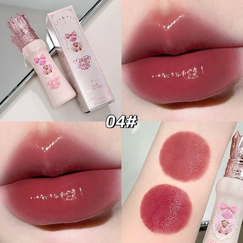 Gege Bear Velvet Matte Lip Mud – Waterproof Non-Stick Coral Red &amp; Nude Lip Tint