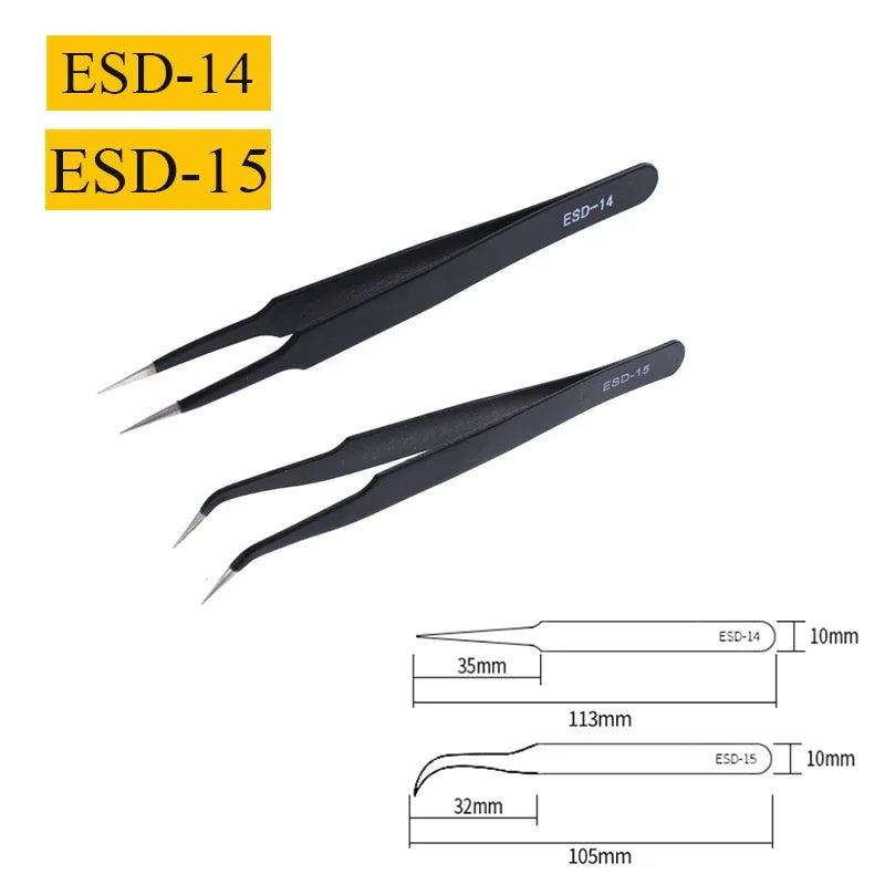 2/6-Piece ESD Anti-Static Precision Tweezers Set – Stainless Steel for Electronics &amp; Soldering