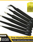 2/6-Piece ESD Anti-Static Precision Tweezers Set – Stainless Steel for Electronics & Soldering