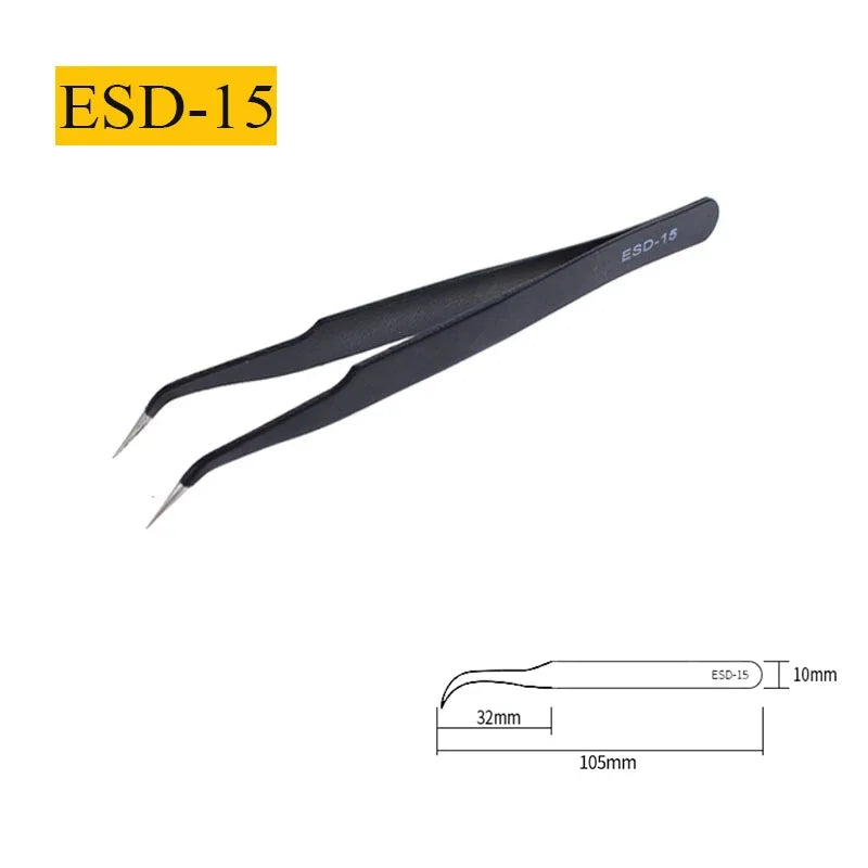 2/6-Piece ESD Anti-Static Precision Tweezers Set – Stainless Steel for Electronics &amp; Soldering
