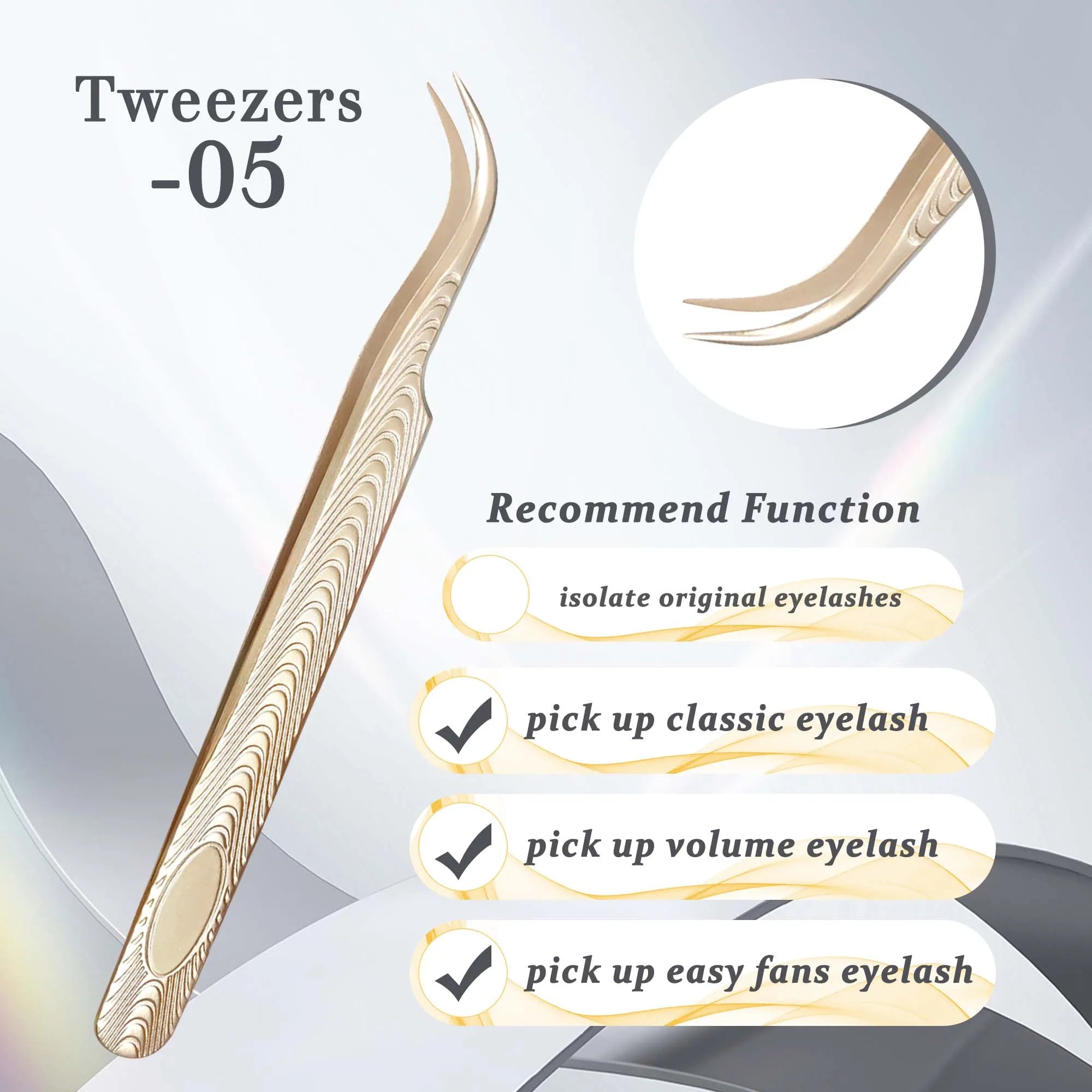 CoMango Wood Grain Anti-Slip Eyelash Extension Tweezers – Premium Gold Stainless Steel