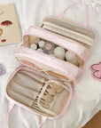3-Layer Pink Bow Travel Toiletry Bag – Large Capacity Cosmetic Organizer