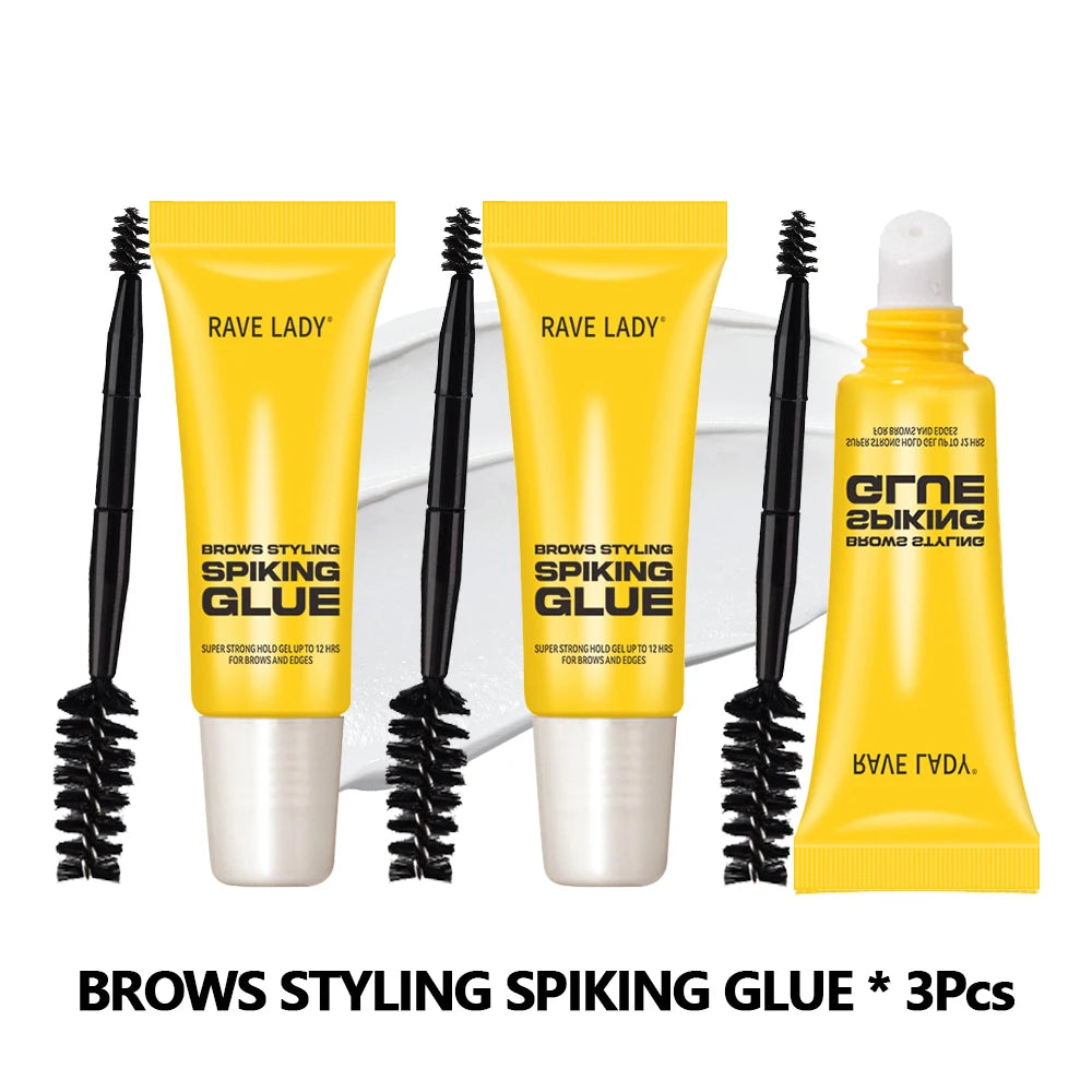 Rave Lady 3-Piece Brow Styling Glue Set – Waterproof Long-Lasting Clear Eyebrow Gel
