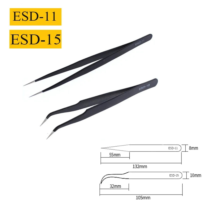 2/6-Piece ESD Anti-Static Precision Tweezers Set – Stainless Steel for Electronics &amp; Soldering