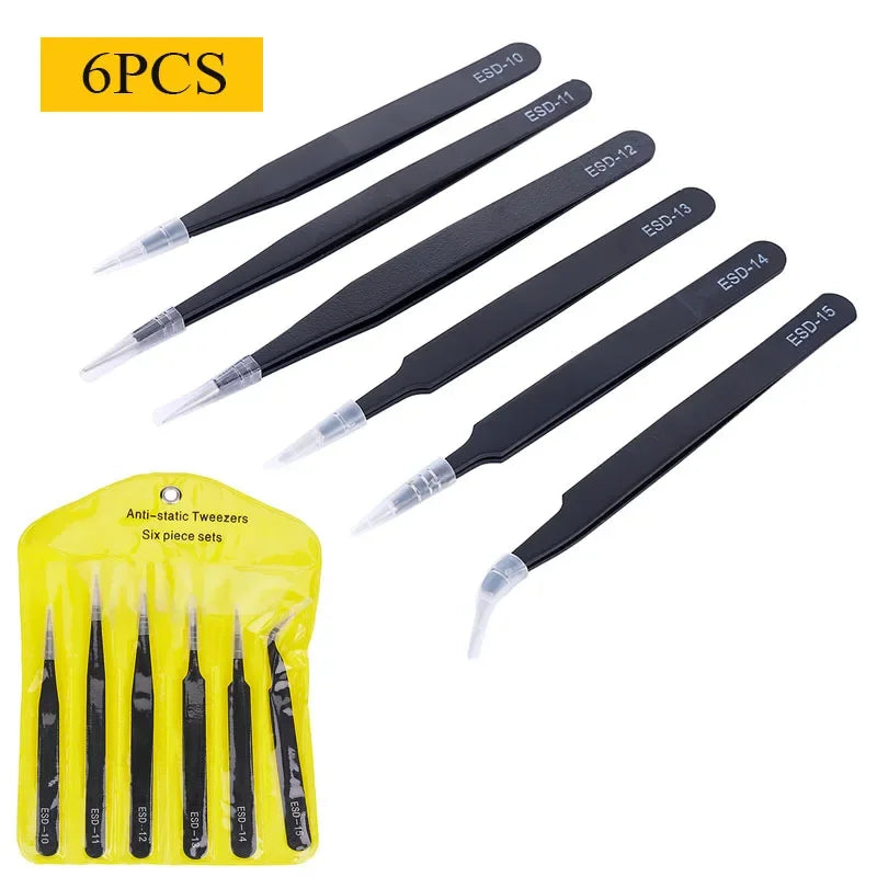 2/6-Piece ESD Anti-Static Precision Tweezers Set – Stainless Steel for Electronics &amp; Soldering