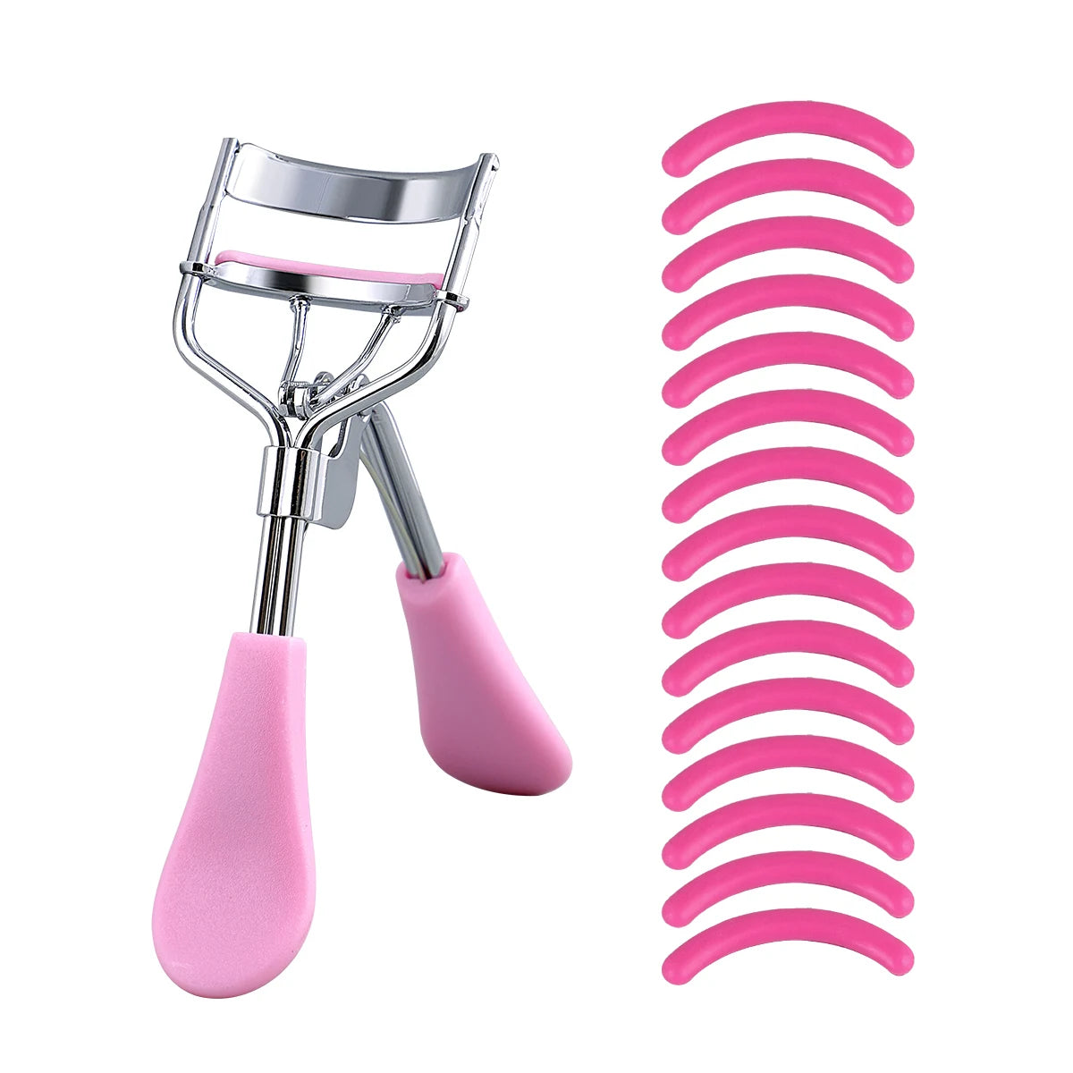 Portable Eyelash Curler with 15 Silicone Pads – Stainless Steel Extension &amp; Curling Tool