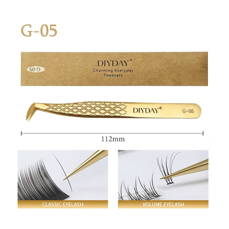 DIYDAY Anti-Slip Fiber Tip Eyelash Extension Tweezers – Precision Stainless Steel Tool