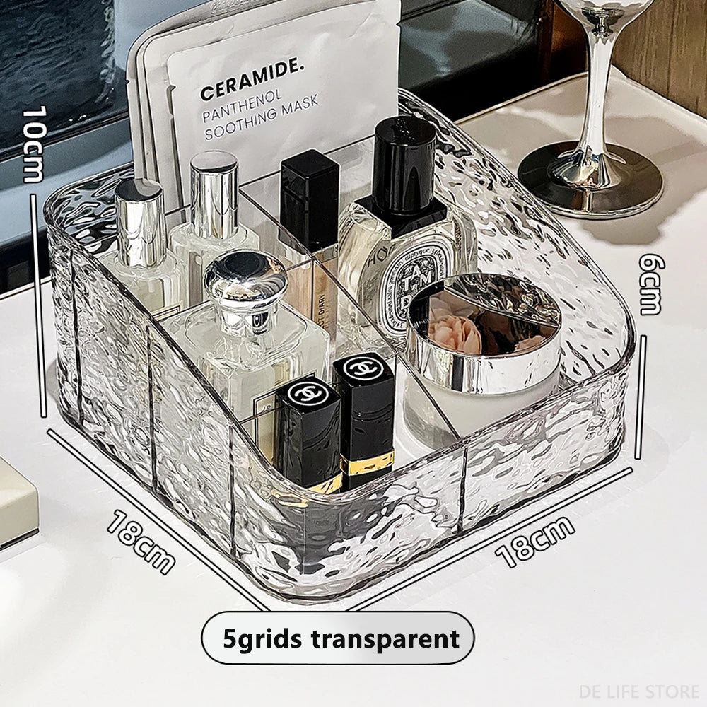 Clear Acrylic Makeup Organizer – Vanity Cosmetic Storage Box with Lipstick Holder
