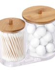 Bathroom Organizer Accessories Set – Cotton Ball Dispenser & Clear Plastic Organizer Jars
