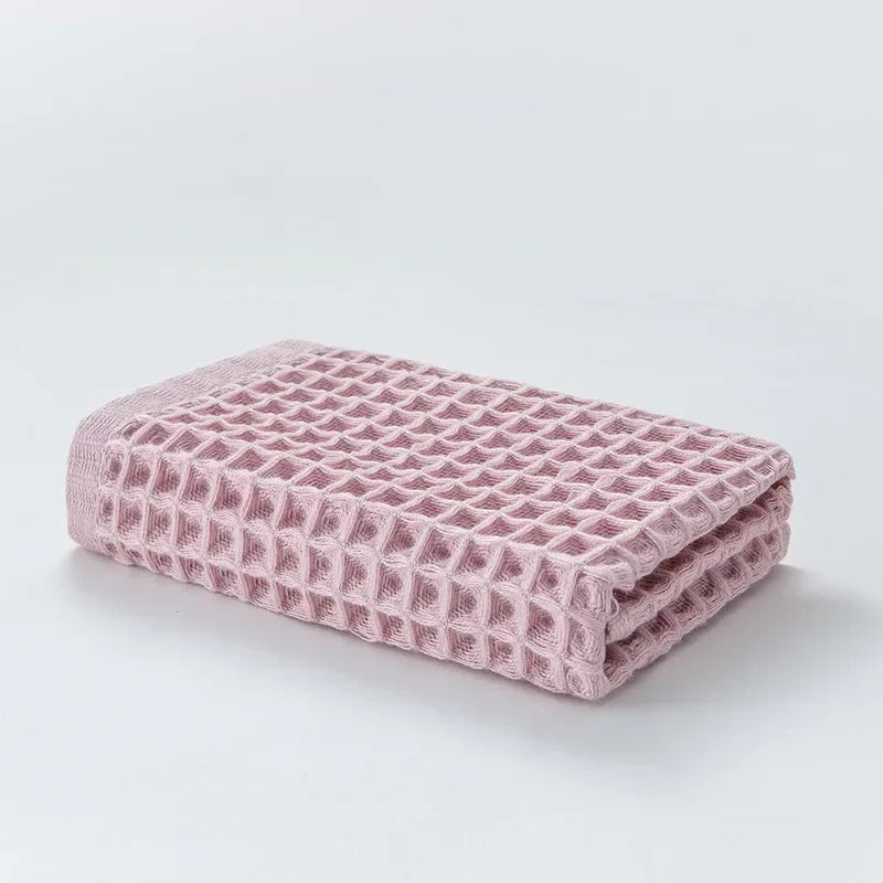 Waffle Cotton Face Towel – Soft Plaid Hand &amp; Hair Shower Towel for Adults (34x74cm)