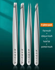 4-Set Pink Tweezers – Daily Eyebrow, Eyelash & Facial Hair Grooming Kit