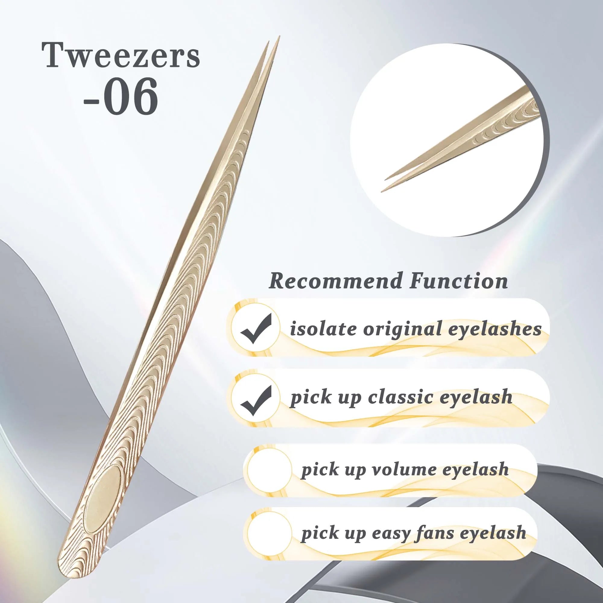 CoMango Wood Grain Anti-Slip Eyelash Extension Tweezers – Premium Gold Stainless Steel