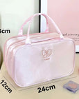 3-Layer Pink Bow Travel Toiletry Bag – Large Capacity Cosmetic Organizer