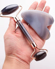 Grey Agate Jade Roller & Gua Sha Scraper – Natural Face & Body Massager
