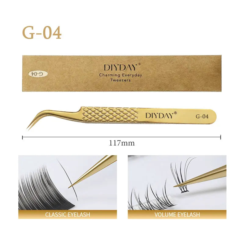 DIYDAY Anti-Slip Fiber Tip Eyelash Extension Tweezers – Precision Stainless Steel Tool