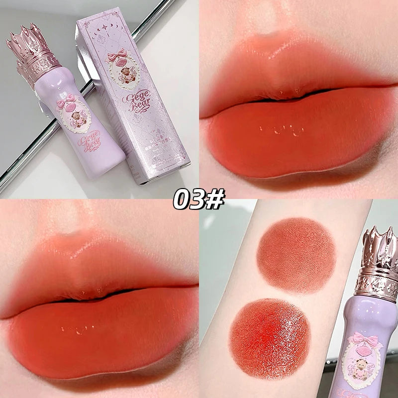 Gege Bear Velvet Matte Lip Mud – Waterproof Non-Stick Coral Red &amp; Nude Lip Tint