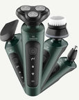Men's 3-in-1 & 4-in-1 Electric Shaver – Multi-Function Grooming Kit (Green/Silver)