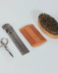 5-Piece Beard Brush & Styling Kit – Boar Bristle Brush, Wood Comb & Scissors