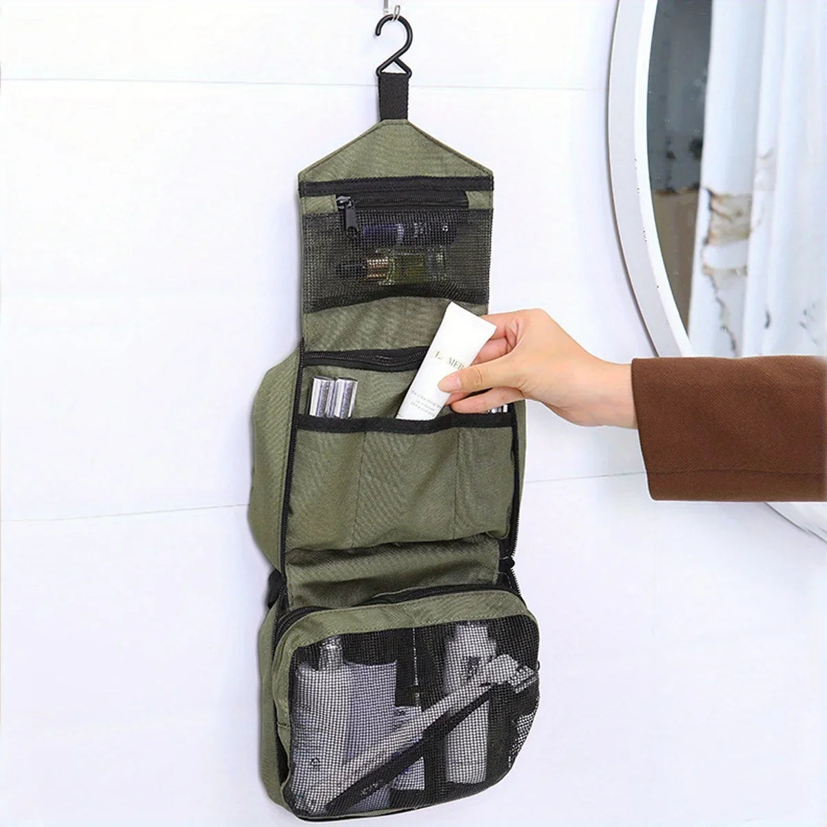 Large Foldable Hanging Toiletry Bag – Waterproof Travel Organizer