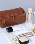 PU Leather Hanging Toiletry Bag – Large Dopp Kit for Men & Women