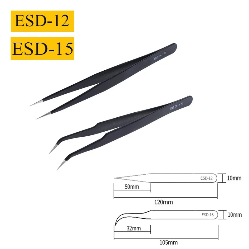 2/6-Piece ESD Anti-Static Precision Tweezers Set – Stainless Steel for Electronics &amp; Soldering
