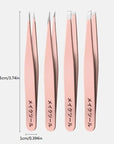 4-Set Pink Tweezers – Daily Eyebrow, Eyelash & Facial Hair Grooming Kit