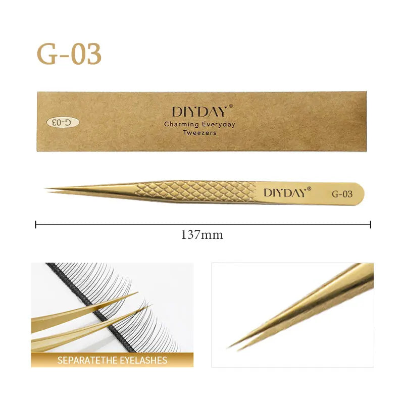 DIYDAY Anti-Slip Fiber Tip Eyelash Extension Tweezers – Precision Stainless Steel Tool