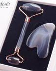 Grey Agate Jade Roller & Gua Sha Scraper – Natural Face & Body Massager