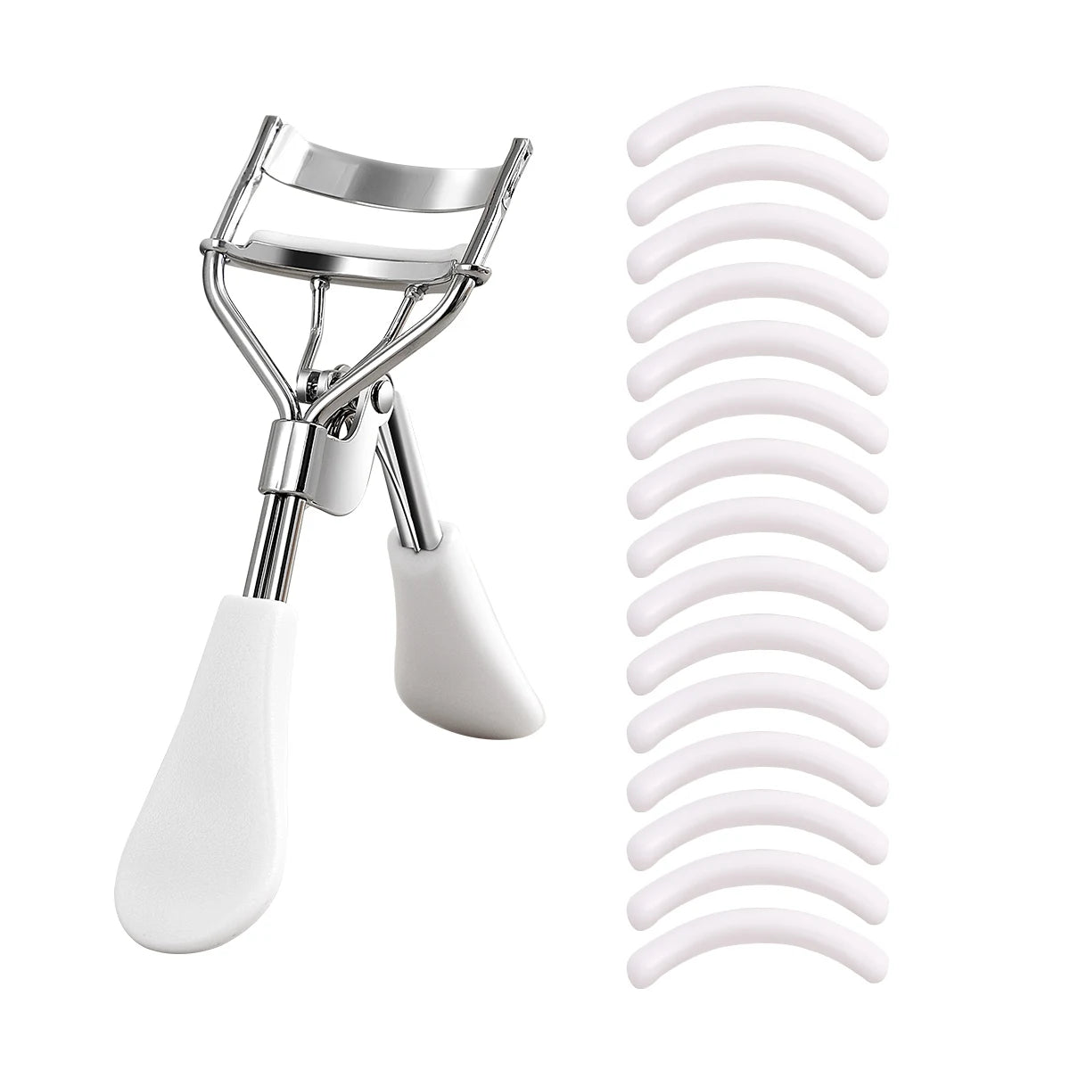 Portable Eyelash Curler with 15 Silicone Pads – Stainless Steel Extension &amp; Curling Tool