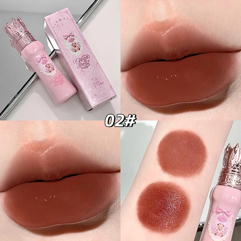Gege Bear Velvet Matte Lip Mud – Waterproof Non-Stick Coral Red &amp; Nude Lip Tint