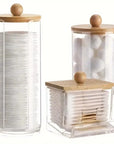 Bathroom Organizer Accessories Set – Cotton Ball Dispenser & Clear Plastic Organizer Jars